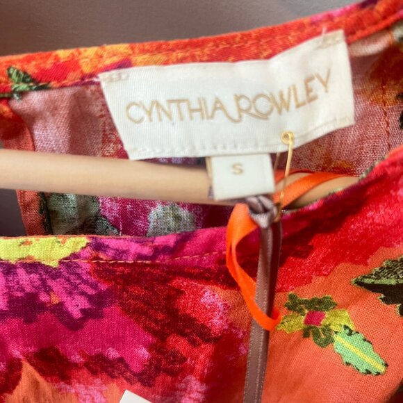 NEW Cynthia Rowley Womens Floral Print Orange Top S Linen/Rayon Blend - Picture 6 of 7